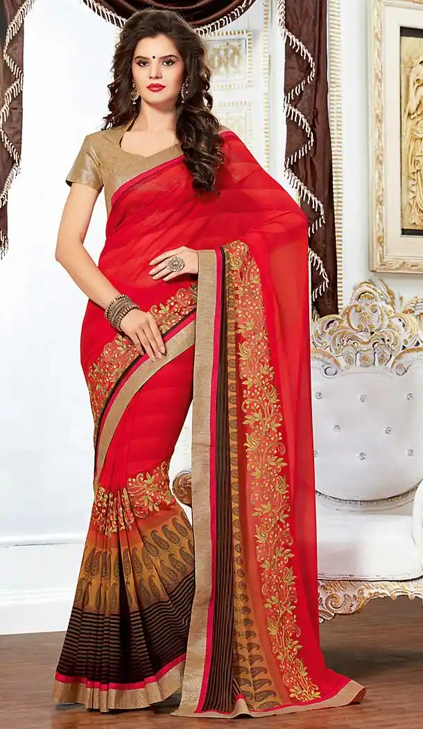 Red Color Georgette Casual Style Deaily Wear Saree Blouse | FH506277190