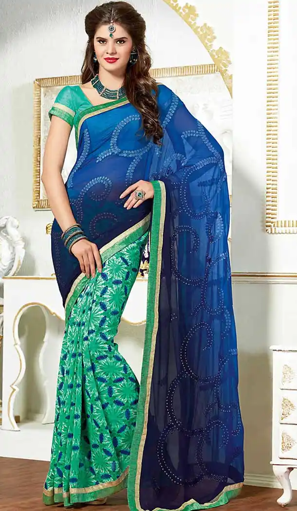 Deep Blue Color Georgette Casual Style Deaily Wear Saree Blouse | FH506277192