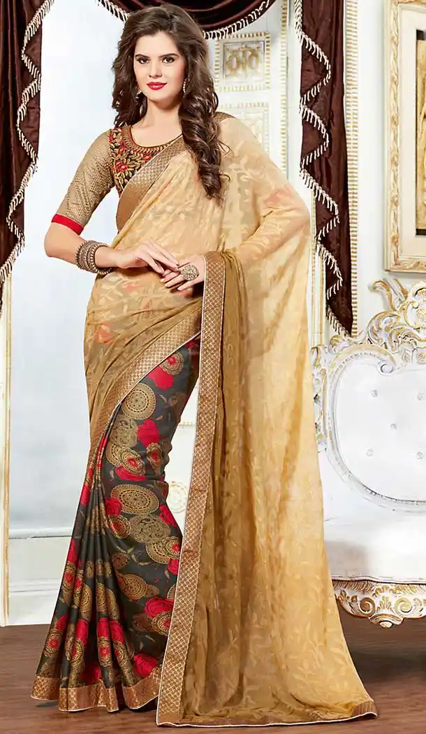 Beige Color Georgette Casual Style Deaily Wear Saree Blouse | FH506277193