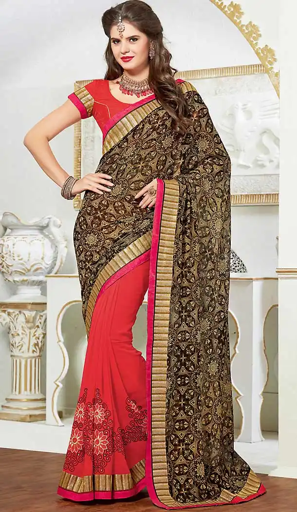 Red Color Georgette Casual Style Deaily Wear Saree Blouse | FH506277194