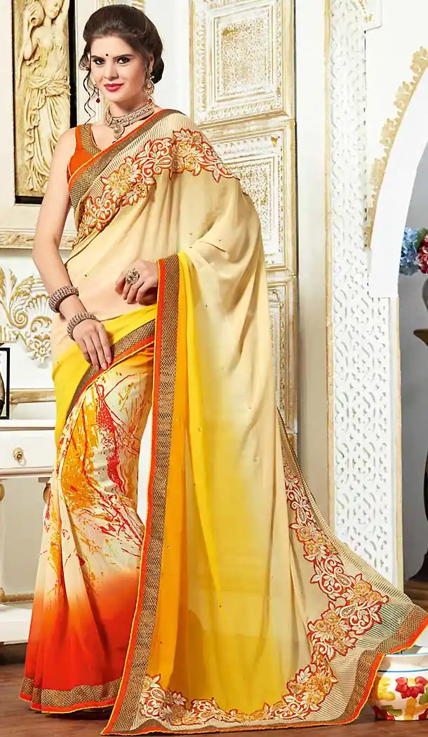 Beige Color Georgette Casual Style Deaily Wear Saree Blouse | FH506277196