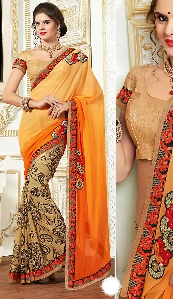 Orange Color Georgette Casual Style Deaily Wear Saree Blouse | FH506277197