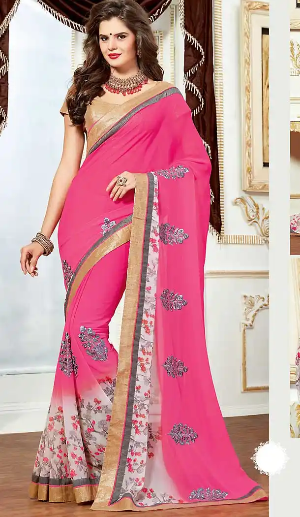 Deep Pink Color Georgette Casual Style Deaily Wear Saree Blouse | FH506277198