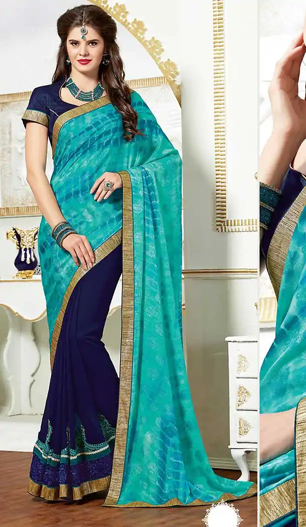 Deep Blue Color Chiffon Casual Style Deaily Wear Saree Blouse | FH506277202