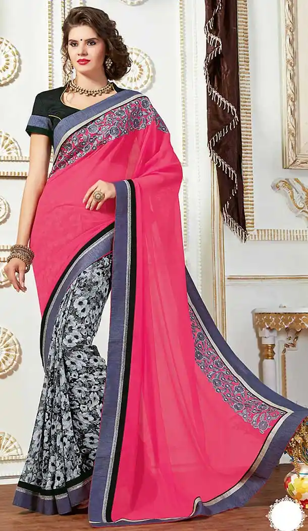 Deep Pink Color Georgette Casual Style Deaily Wear Saree Blouse | FH506277203