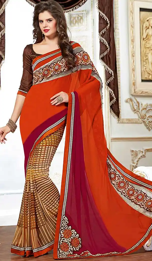 Red Color Georgette Casual Style Deaily Wear Saree Blouse | FH506277204