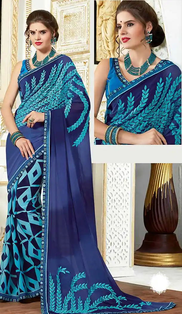 Navy Blue Color Georgette Casual Style Deaily Wear Saree Blouse | FH506277205