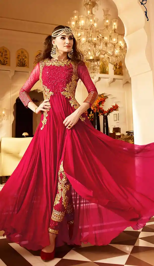 Crimson Color Georgette Abaya Style Long Salwar Kameez | FH506677248