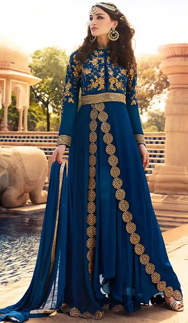 Navy Blue Color Georgette Abaya Style Long Salwar Kameez | FH506677249