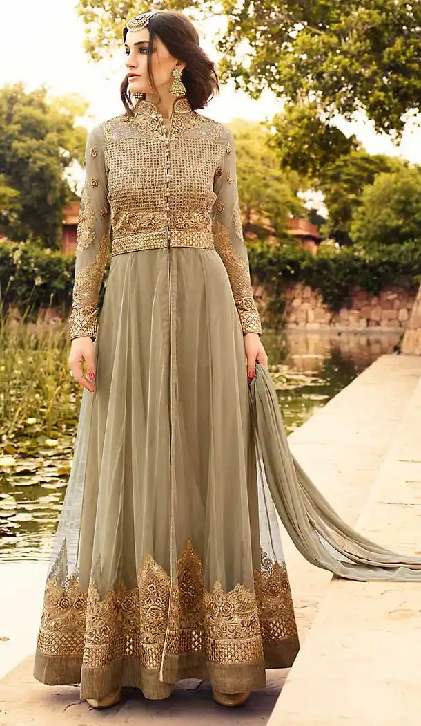 Tan Brown Color Georgette Abaya Style Long Salwar Kameez | FH506677250