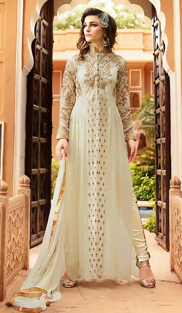 Cream Color Georgette Abaya Style Long Salwar Kameez | FH506677252