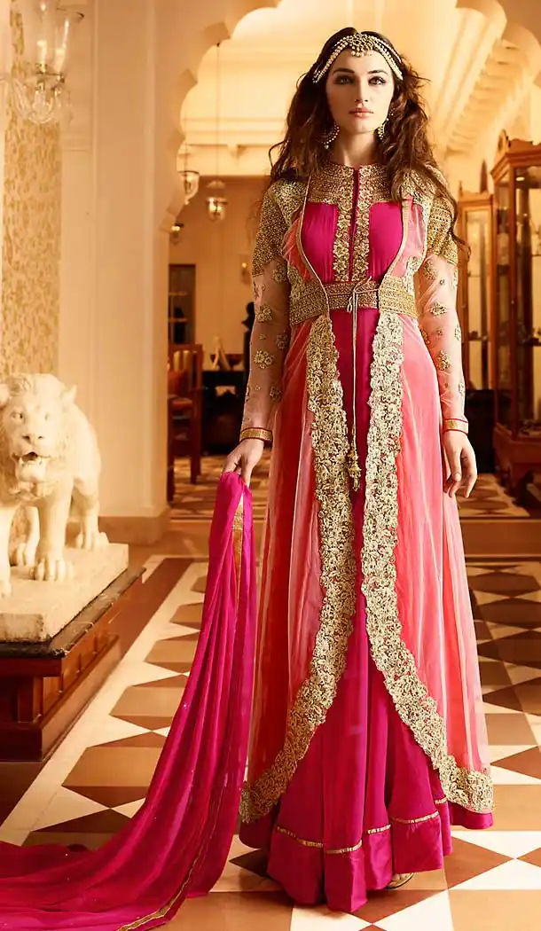 Deep Pink Color Georgette Abaya Style Long Salwar Kameez | FH506677254
