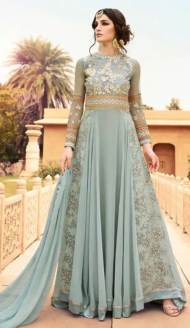 Grey Color Georgette Abaya Style Long Salwar Kameez | FH506677255