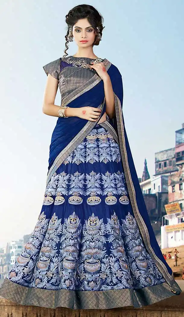 Navy Blue Color Lycra Sangeet Wear Lehenga Choli | FH506877265