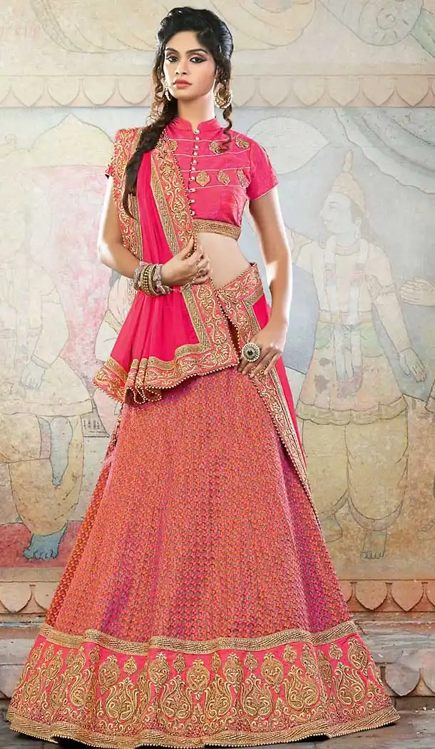 Pink Color Jacquard,Silk Sangeet Wear Lehenga Choli | FH506877271