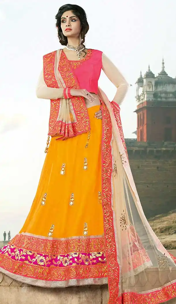 Yellow Color Net Sangeet Wear Lehenga Choli | FH506877272