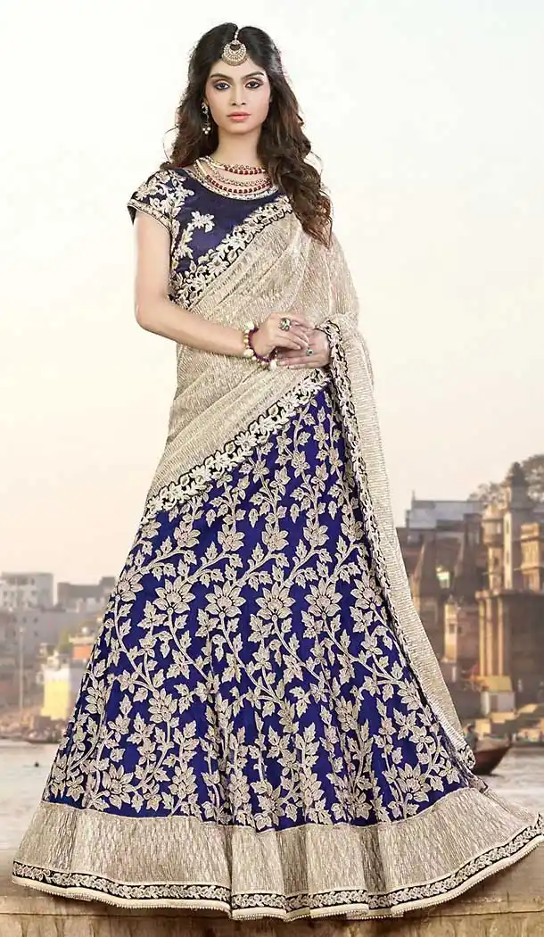 Navy Blue Color Lycra,Net Sangeet Wear Lehenga Choli | FH506877273