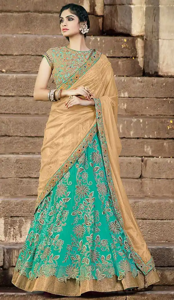 Turquoise Color Net Sangeet Wear Lehenga Choli | FH506877275