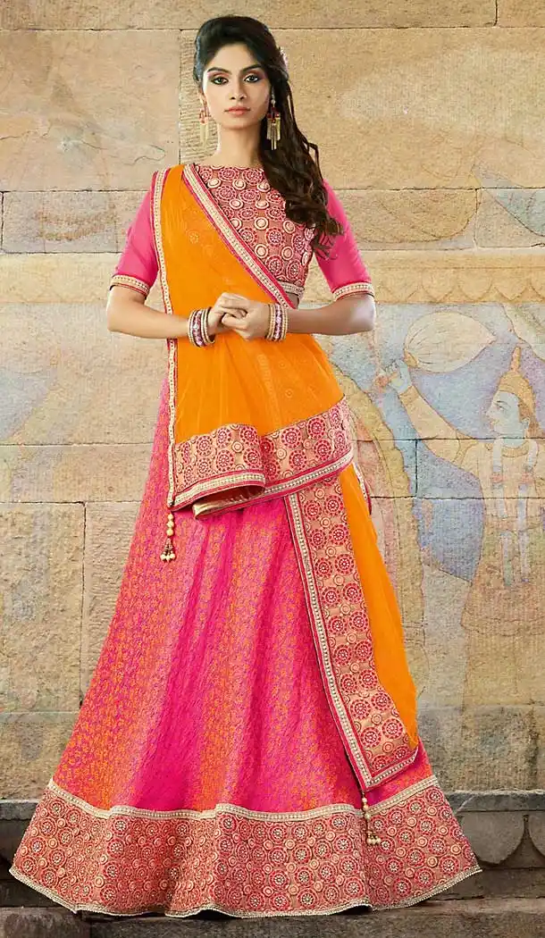 Pink Color Jacquard A Line Style Traditional Wear Lehenga Choli | FH506977276