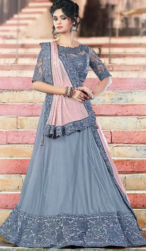 Slate Color Net Circular Style Traditional Wear Lehenga Choli | FH506977278
