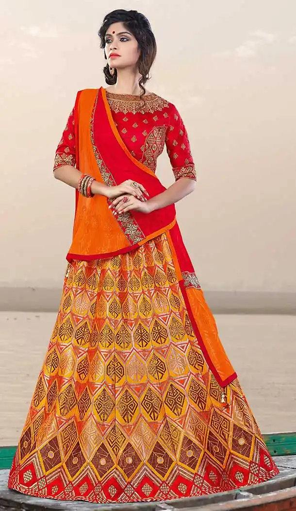 Beige Color Jacquard Silk Circular Style Traditional Wear Lehenga Choli | FH506977280