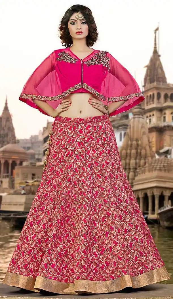 Pink Color Jacquard Silk Circular Style Traditional Wear Lehenga Choli | FH506977282