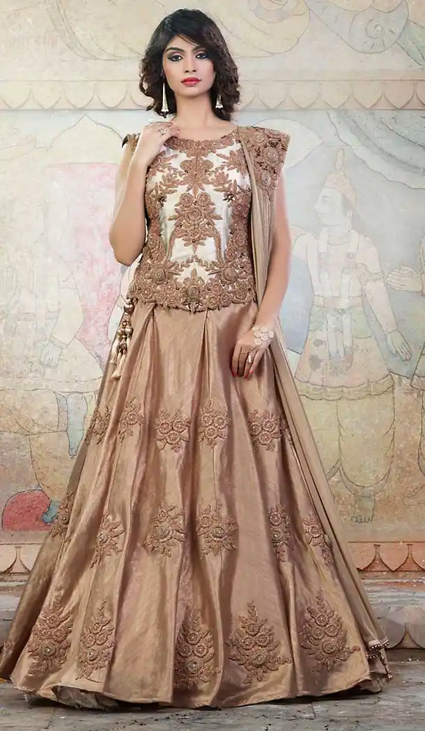 Tan Brown Color Raw Silk Circular Style Traditional Wear Lehenga Choli | FH506977285