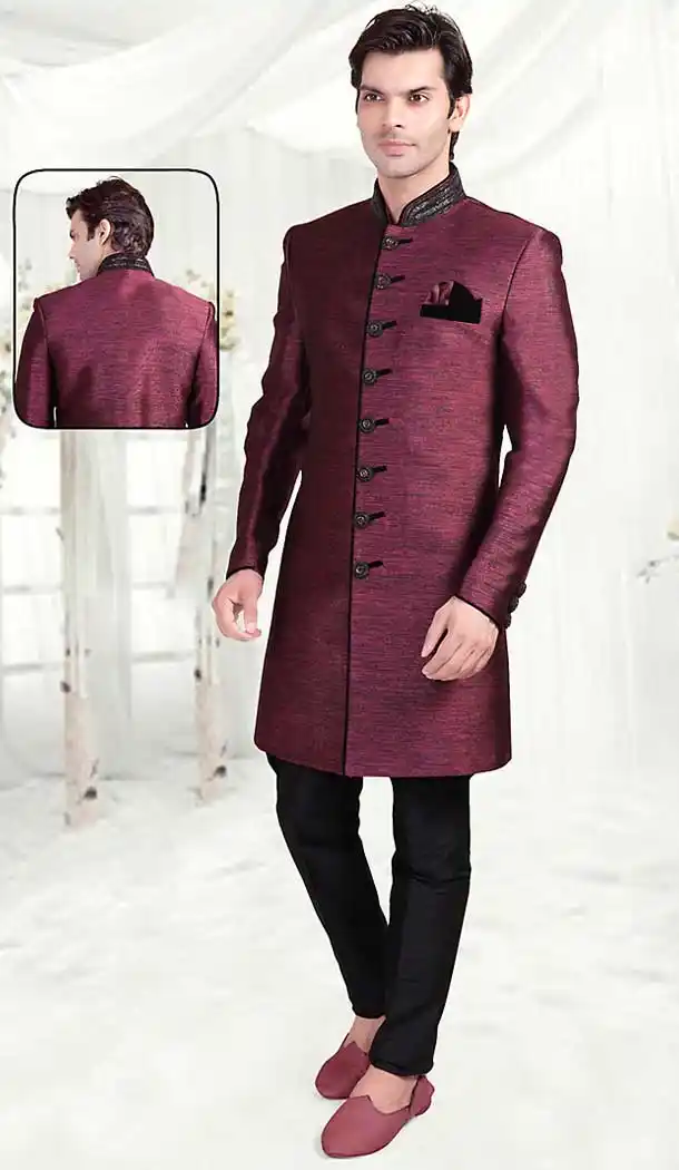 Magenta Color Jute Indo Western Style Mens Wear Suit | FH507277313