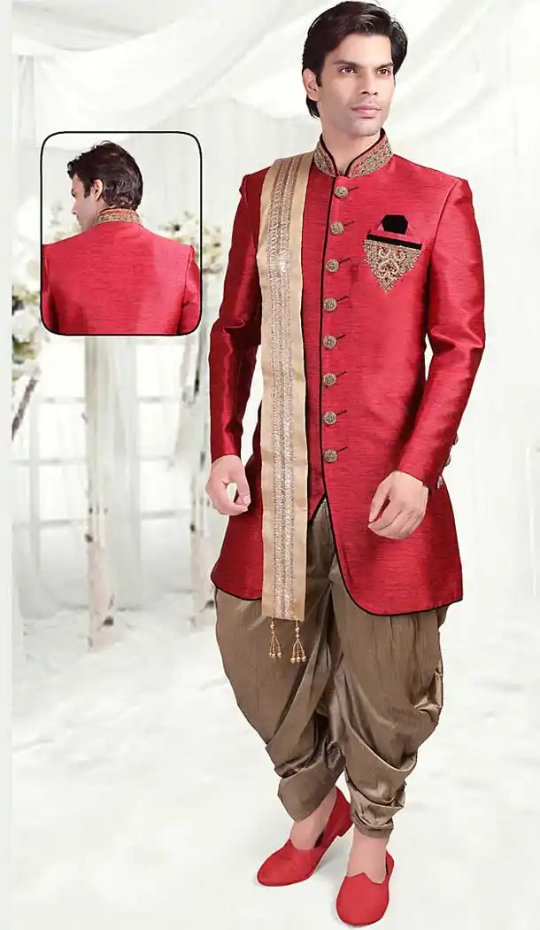 Pink Color Jute Indo Western Style Mens Wear Suit | FH507277322