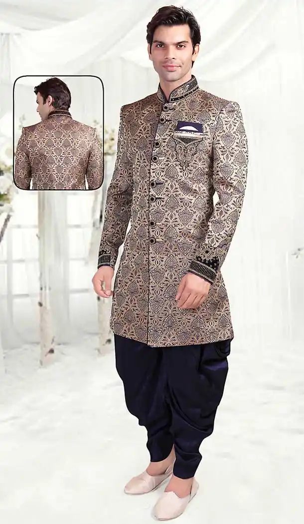 Beige Color Jute Indo Western Style Mens Wear Suit | FH507277324