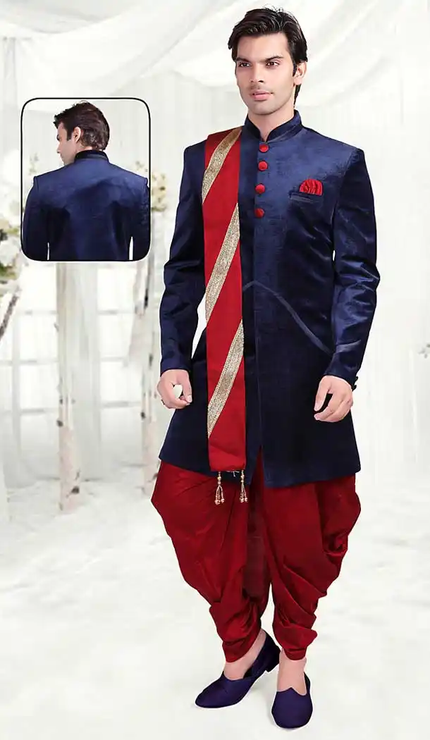 Blue Color Velvet Indo Western Style Outfits for Mens | FH507377333