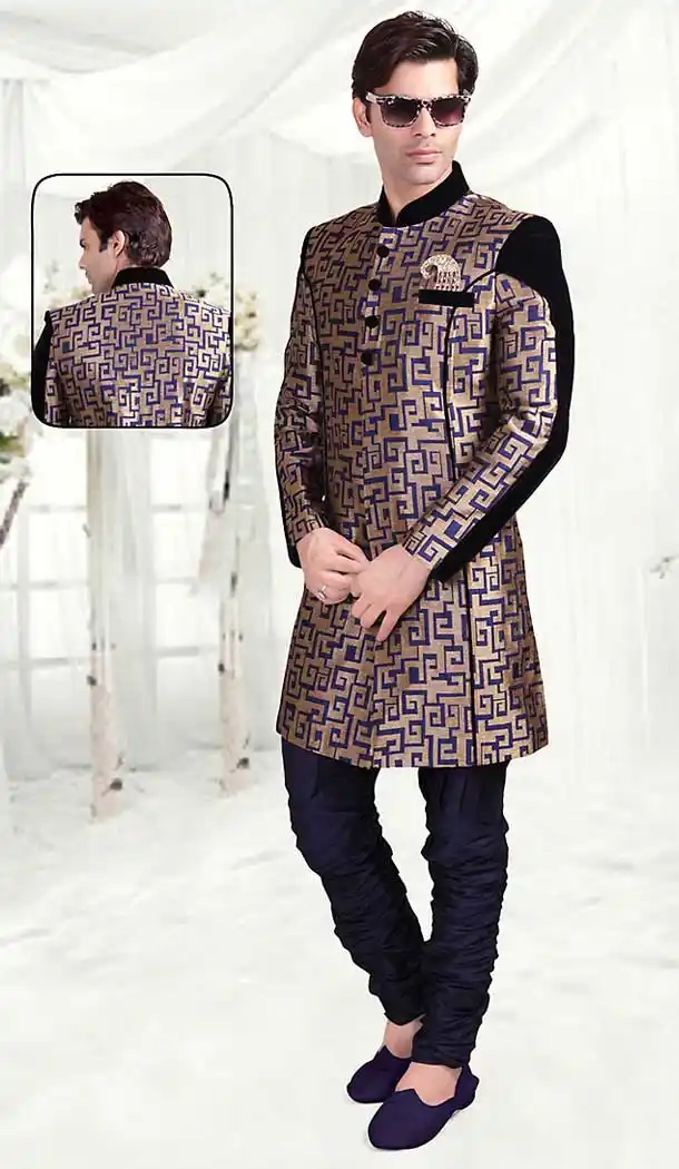 Beige Color Brocade Indo Western Style Outfits for Mens | FH507377338