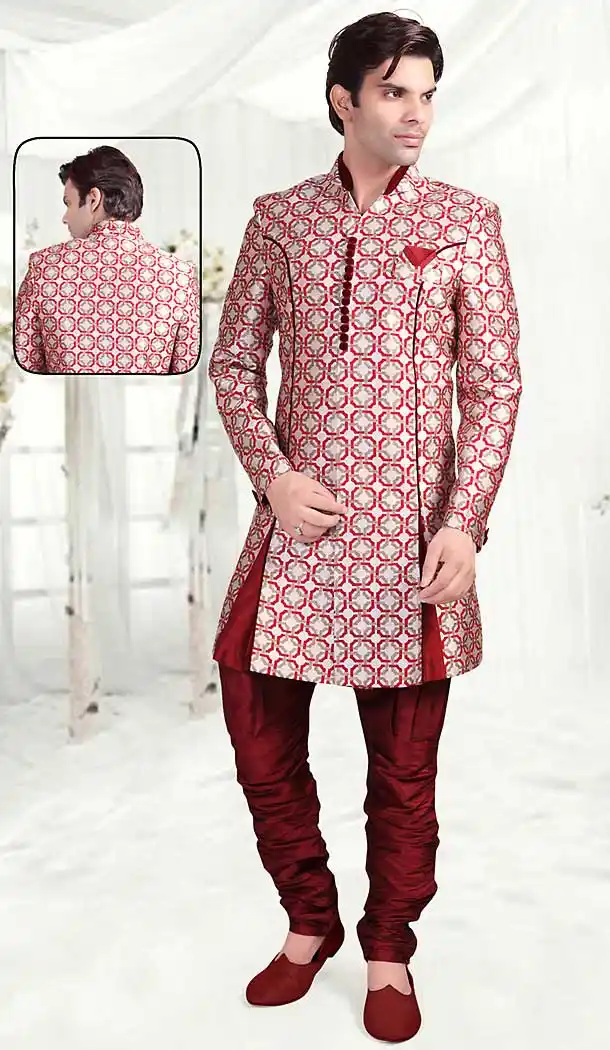 Silver Color Brocade Indo Western Style Outfits for Mens | FH507377341