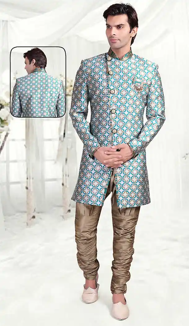 Silver Color Brocade Indo Western Style Outfits for Mens | FH507377342