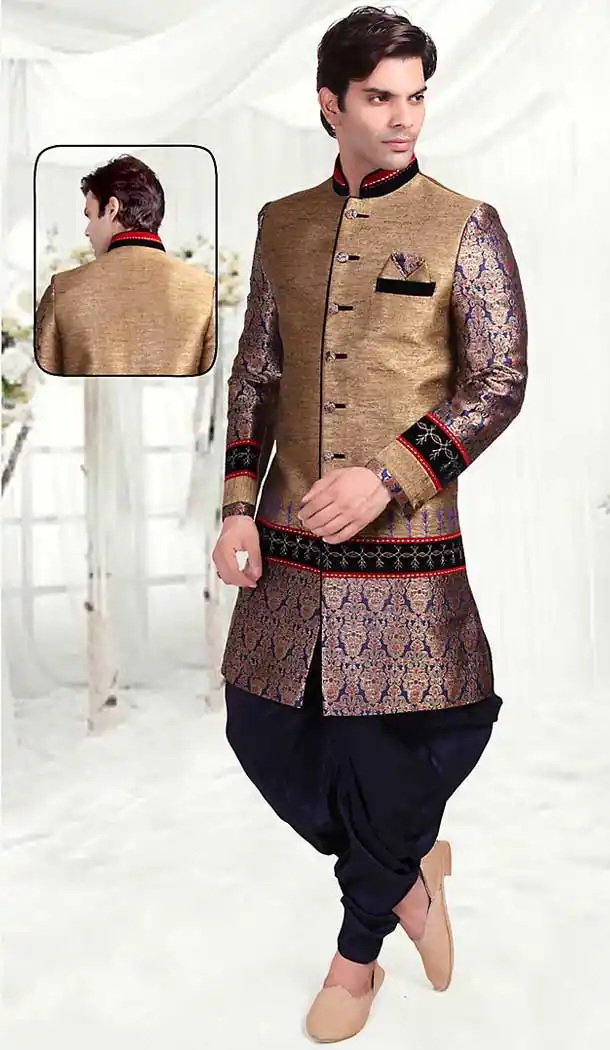French Beige Color Jute Indo Western Style Outfits for Mens | FH507377343