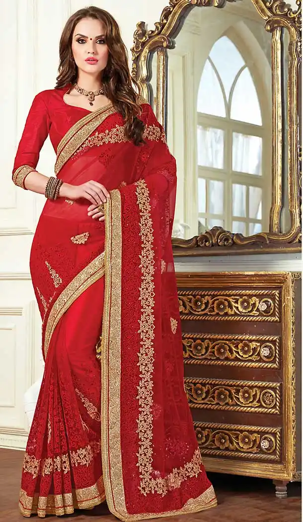 Red Color Net Traditional Saree Blouse | FH507577355