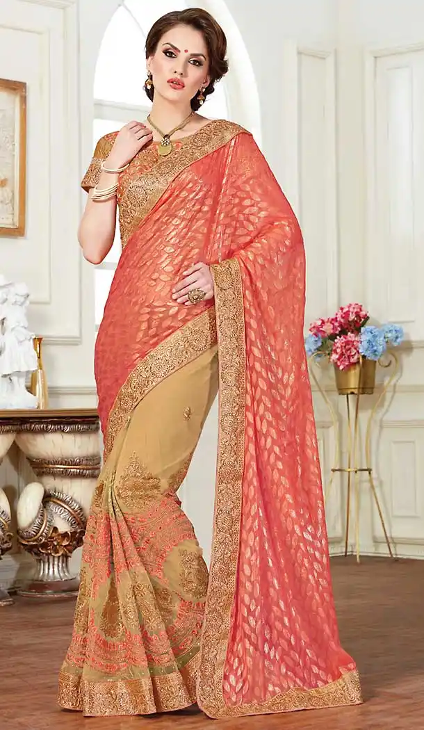 Tan Brown Color Brasso Net Traditional Saree Blouse | FH507577358