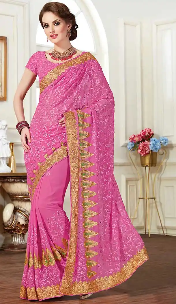 Pink Color Georgette Traditional Saree Blouse | FH507577361