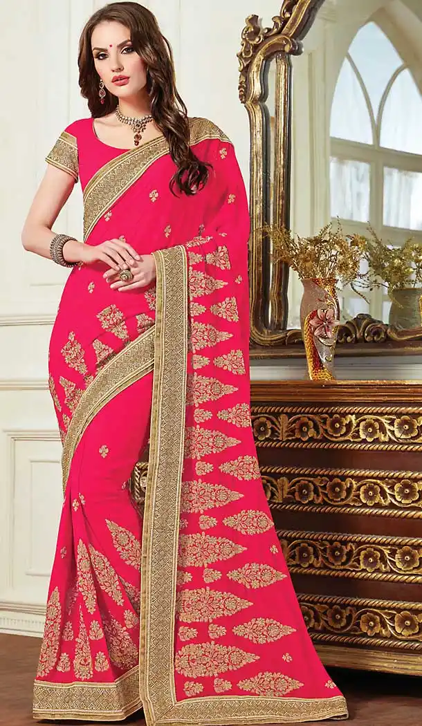 Deep Pink Color Georgette Traditional Saree Blouse | FH507577362