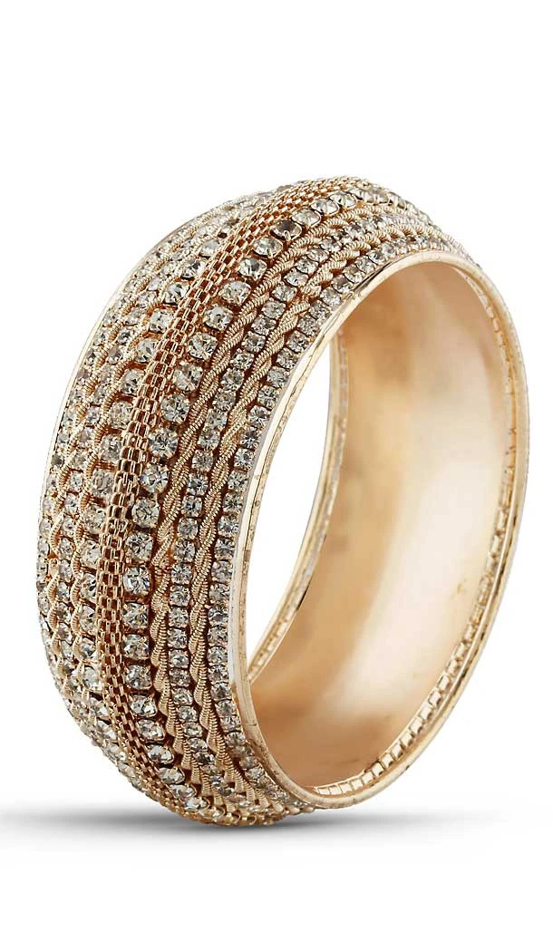 Brass Gold White Color American Diamond Work Traditional Bangles | FH507677367