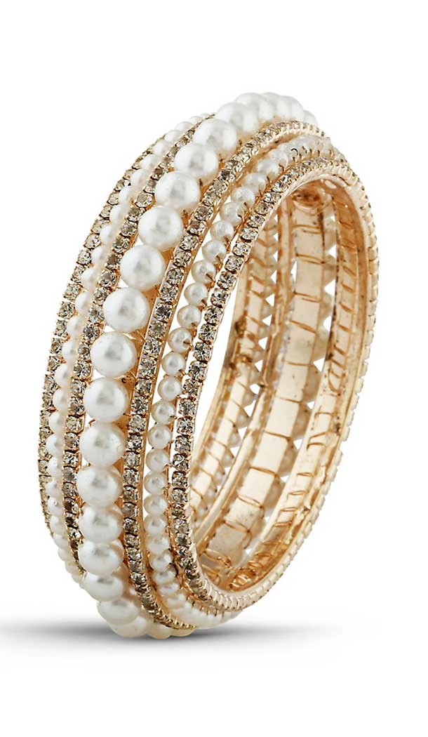Traditional American Diamond Work Brass Gold White Color Bangles | FH507677369