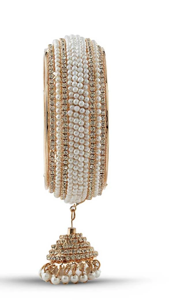American Diamond Work White and Gold Color Brass Bangles | FH507777377