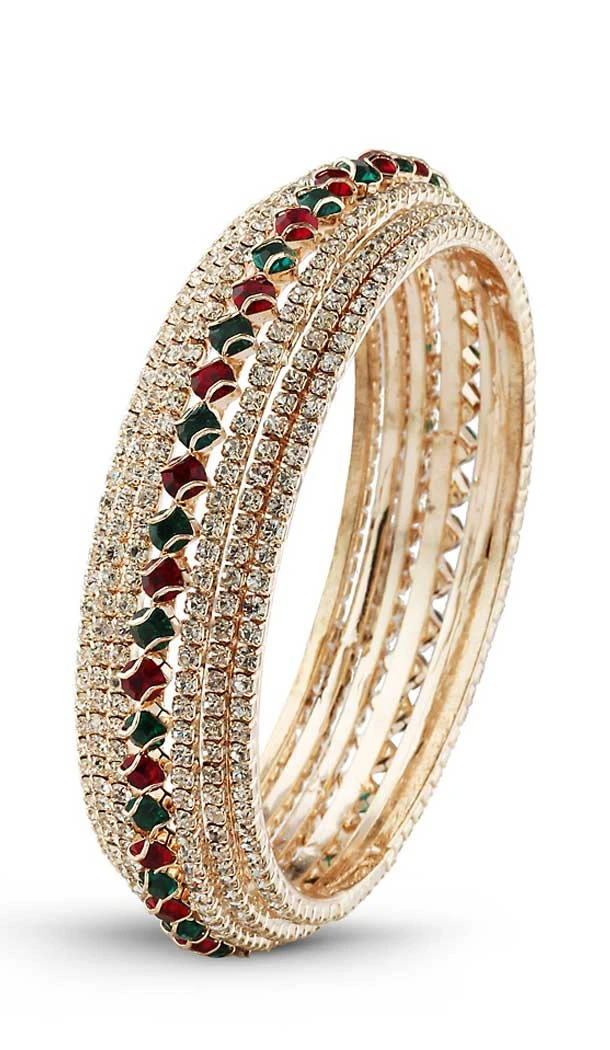 American Diamond Work Green Maroon Color Brass Traditional Fashion Bangles | FH507877383