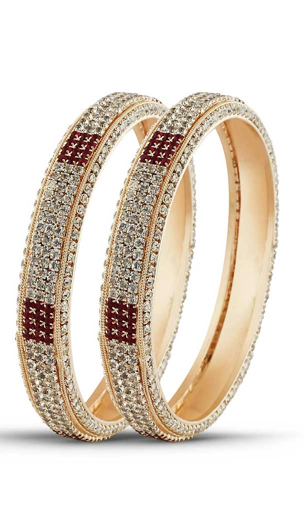 American Diamond Work Maroon Gold Color Brass Traditional Fashion Bangles | FH507877385