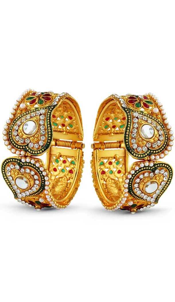 Brass Metal American Diamond Work Green Maroon Color Fashion Bangle | FH507977395
