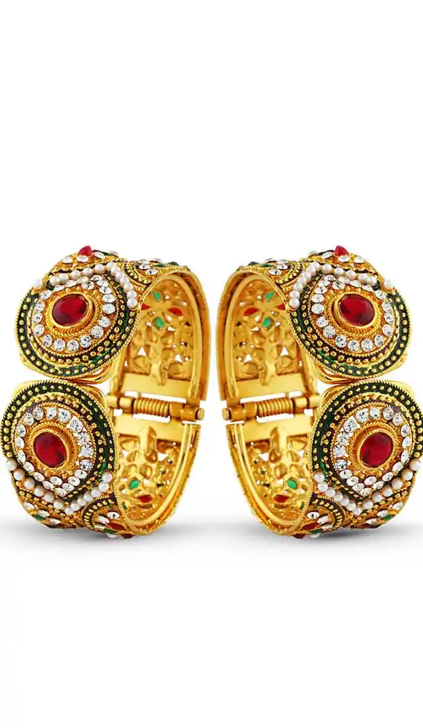 Brass Metal American Diamond Work Green Color Fashion Bangle | FH507977396