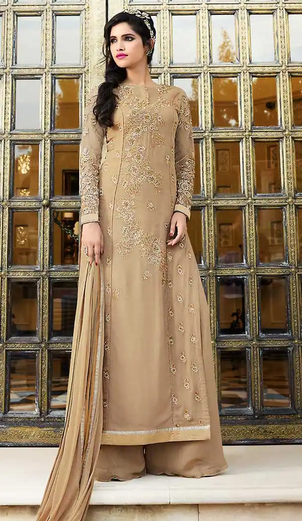Tan Brown Color Georgette Straight Cut Style Party Salwar Kameez | FH508177408