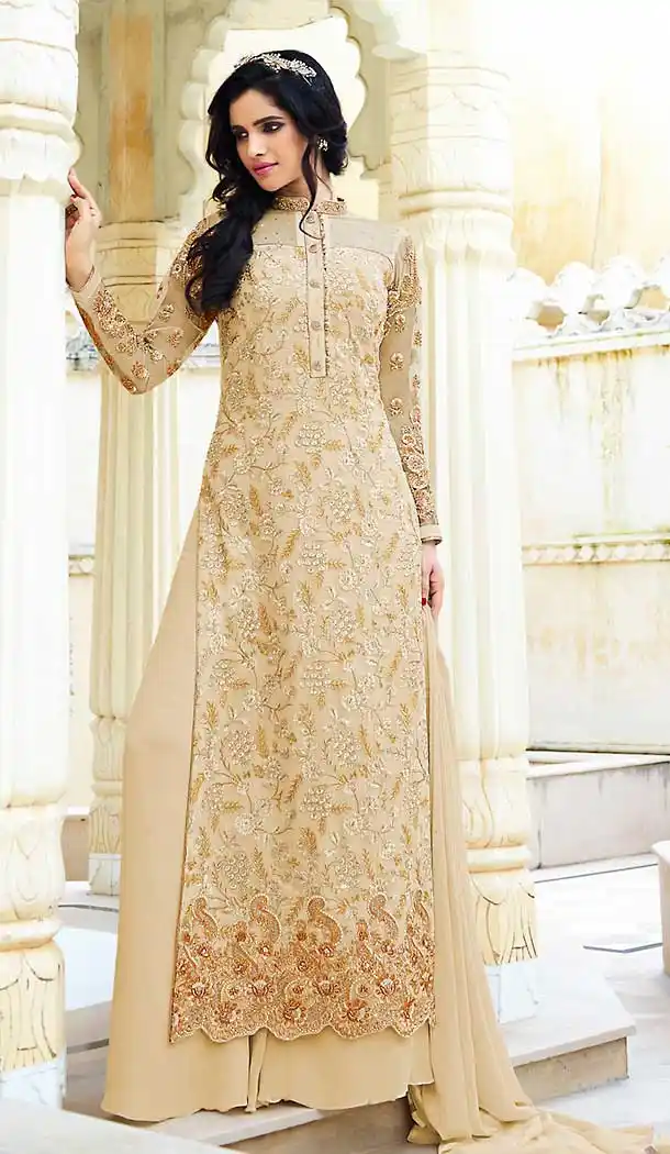 Beige Color Georgette Straight Cut Style Party Salwar Kameez | FH508177411