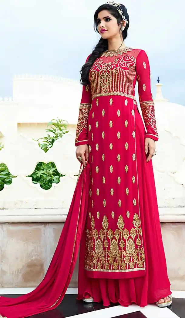 Deep Pink Color Georgette Straight Cut Style Party Salwar Kameez | FH508177412