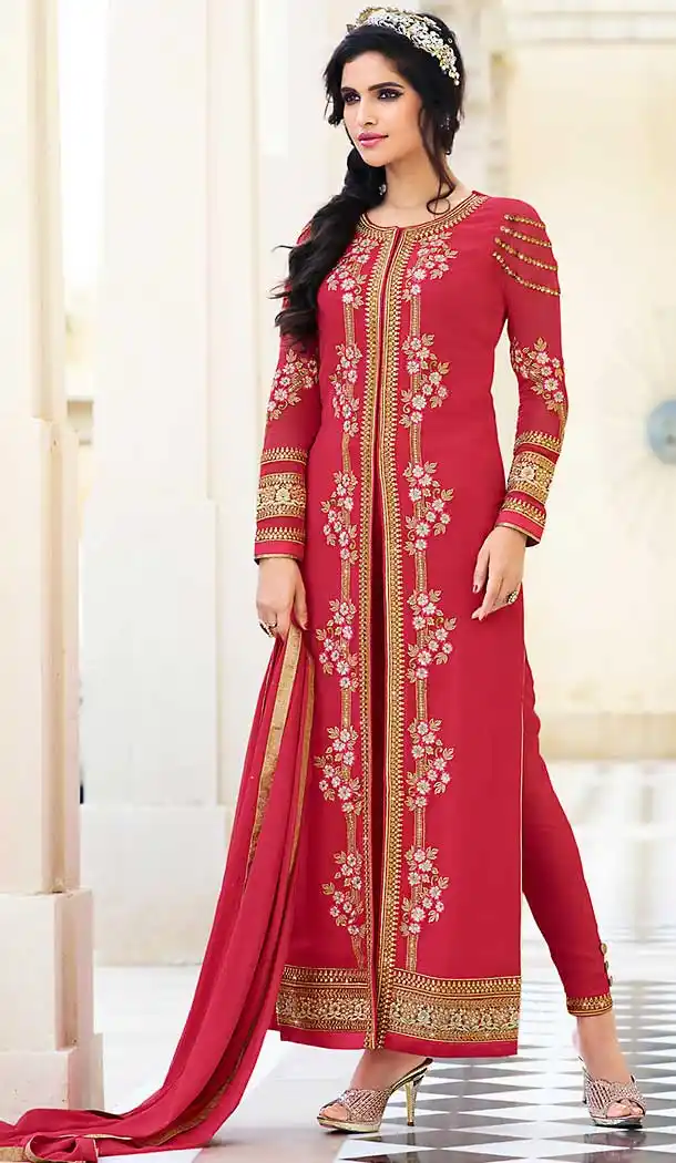 Crimson Color Georgette Achkan Style Party Salwar Kameez | FH508177415